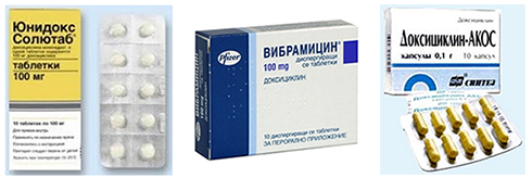 препараты юнидокс солютаб, вибрамицин и доксициклин-акос