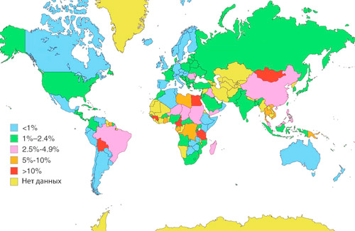 распространенность гепатита в в мире