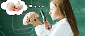 девочка с макетом мозга человека