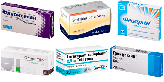 антидепрессанты и бензодиазепины: Флуоксетин, Сертралин, Флувоксамин, Феназепам, Лоразепам, Грандаксин